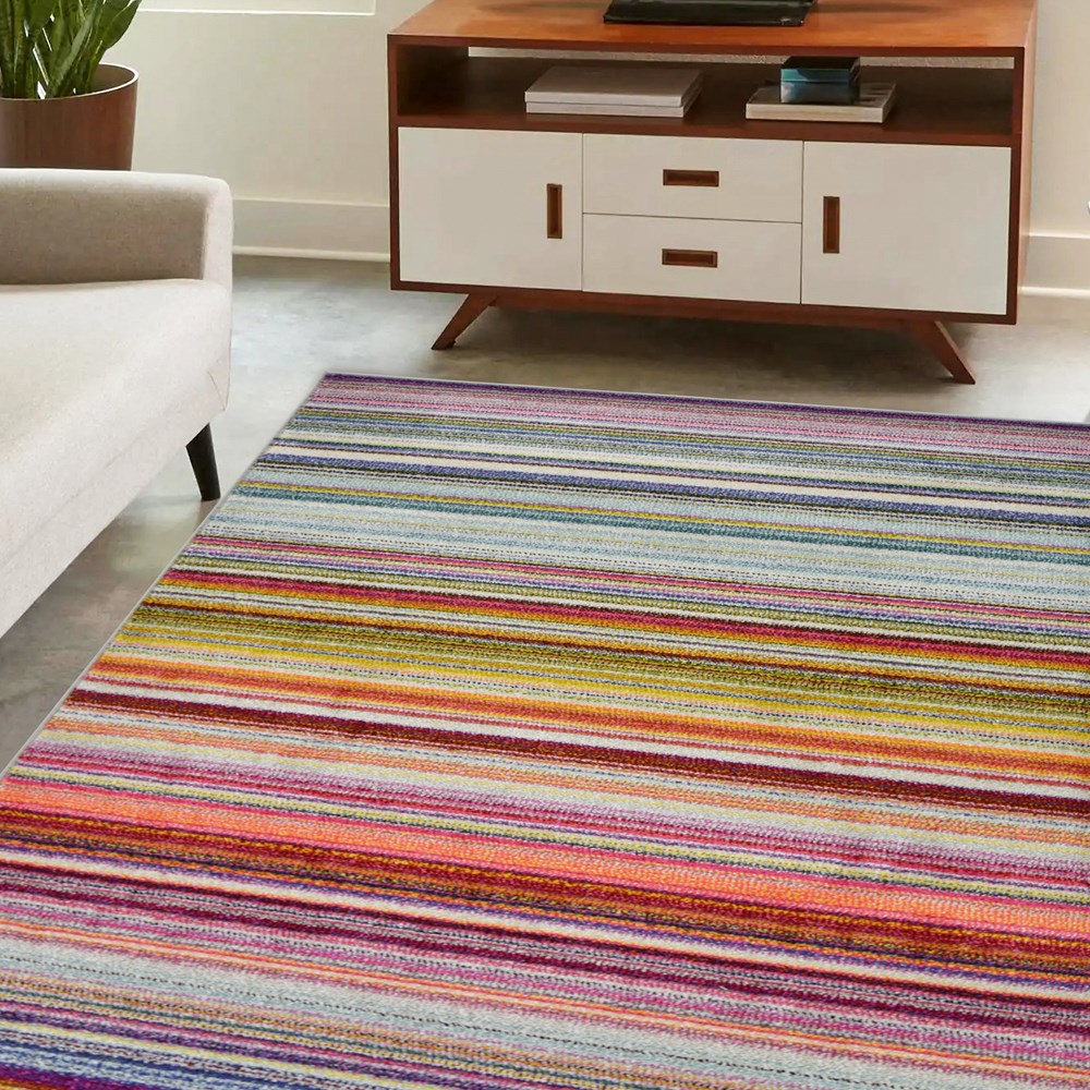 Villa Stripe Modern Rugs in Multi